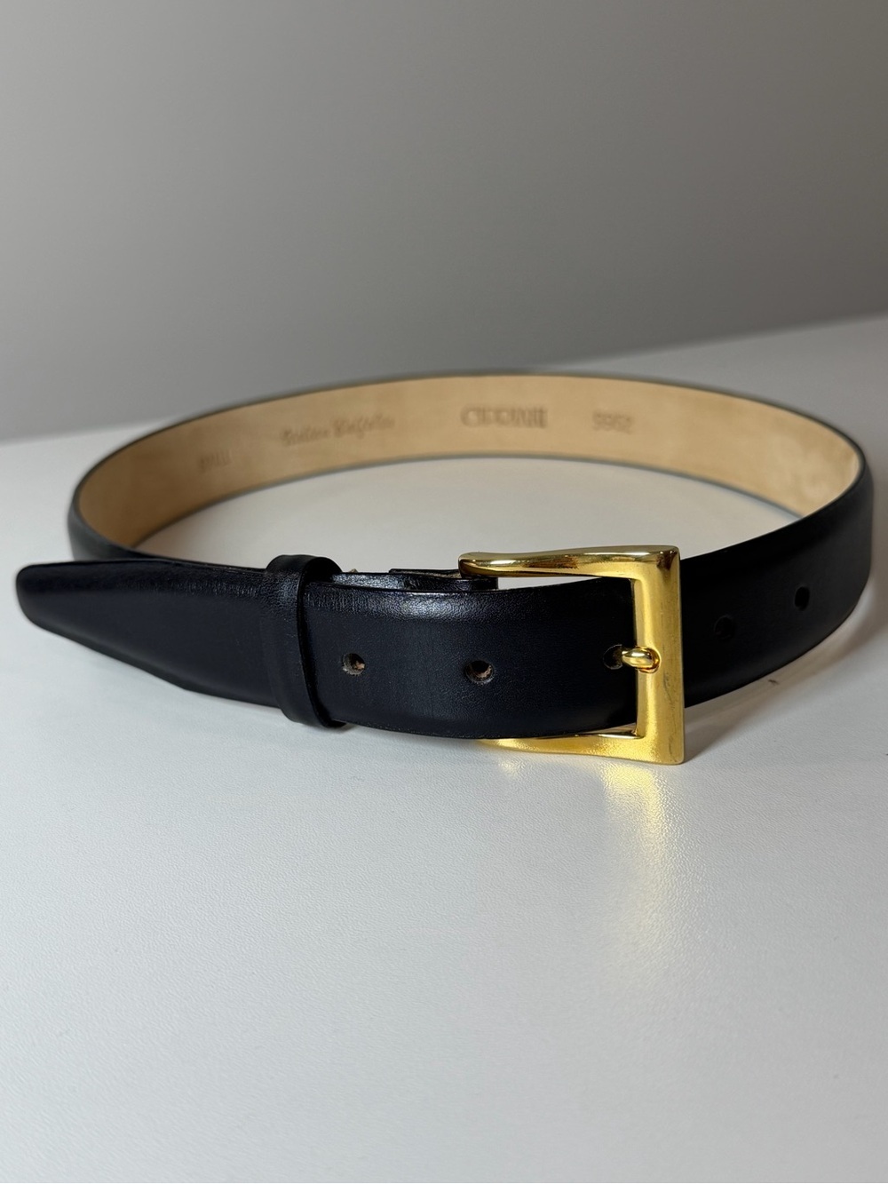 Brand New Cipriani Small ~33W Italian Calfskin Black Leather Belt Gold Buckle